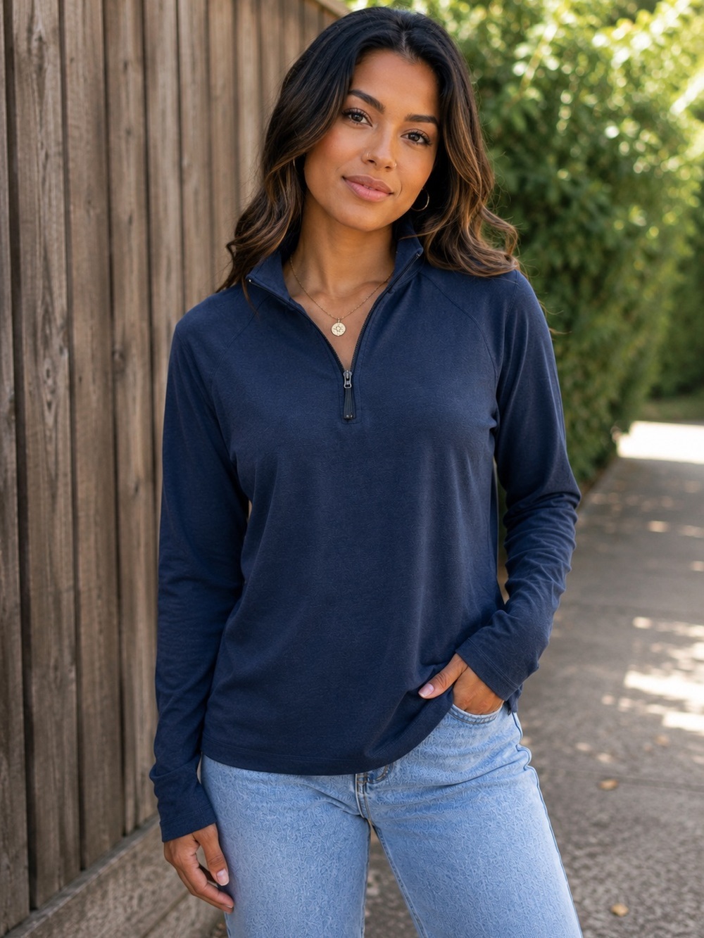 Coast Mountain Navy Quarter Zip Pullover Top Large Outdoor Casual Activewear